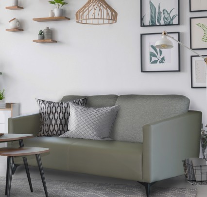 Sofa Modern Kombinasi Fabric dan Kulit Sintetis 3 + 1 Seater